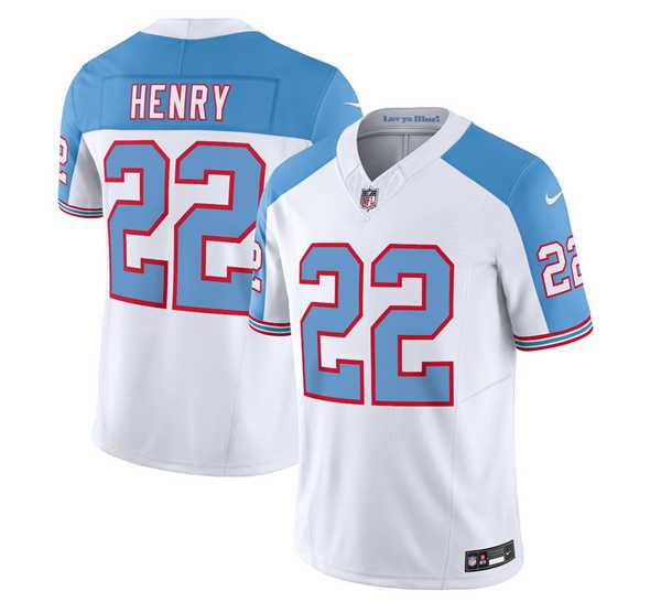 Men & Women & Youth Tennessee Titans #22 Derrick Henry White Blue 2023 F.U.S.E. Vapor Limited Throwback Jersey,We sell and wholesale Men & Women & Youth Tennessee Titans #22 Derrick Henry White Blue 2023 F.U.S.E. Vapor Limited Throwback Jersey on line form chian!